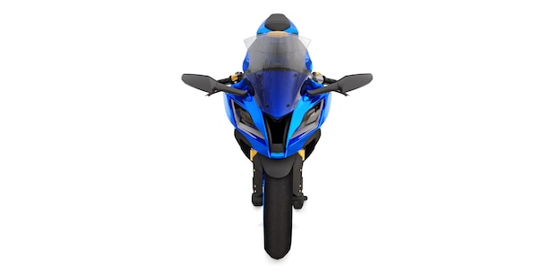 3d moto super sportiva blu su sfondo bianco isolato. illustrazione 3D.