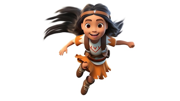 3D Native American Pupil Girl con la borsa da scuola felice di tornare a scuola