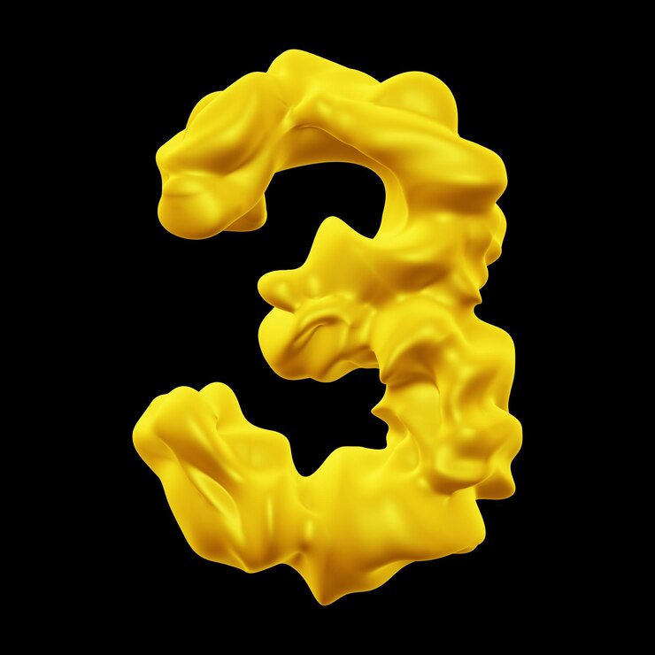 Foto 3d numero d'oro 3 per il concetto di matematica e istruzione