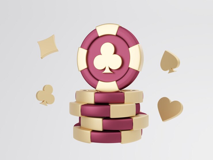 3D oro e fiches rosse fiches di poker impilate insieme simboli di carte di poker gioco di casinò