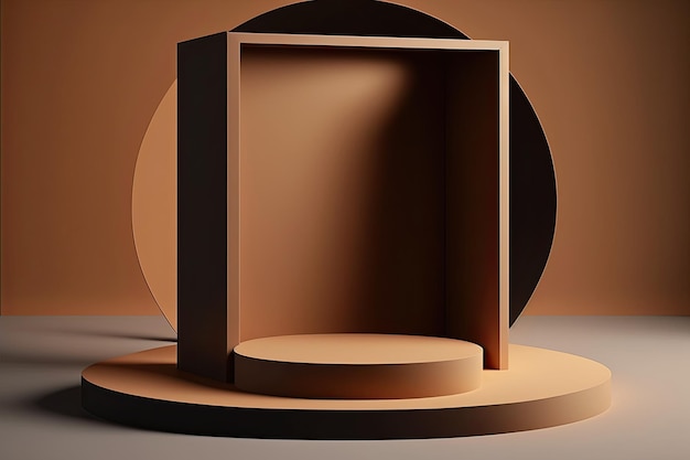 3D Pastel Brown Podium Display natura supporto in legno Sfondo per i prodotti Generative ai