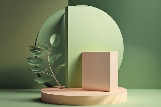 3D Pastel Green Podium Display natura supporto in legno Sfondo per i prodotti Generative ai