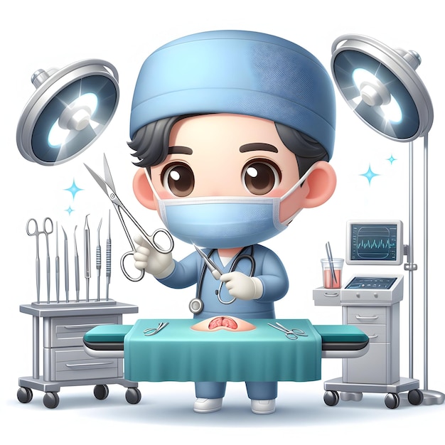 3d per il concetto di carattere occupazionale Chirurgo Precisione con bisturi e sale operatorie con isolato