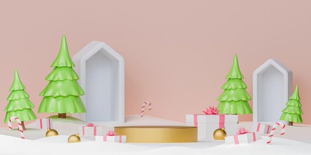 3d Piattaforma astratta del palco del podio con sfondo minimo di Natale e Capodanno. rendering 3D