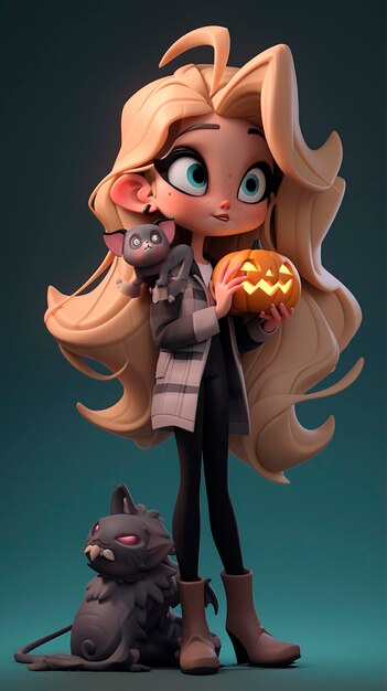 3D pixar girl vampire halloween con zucca