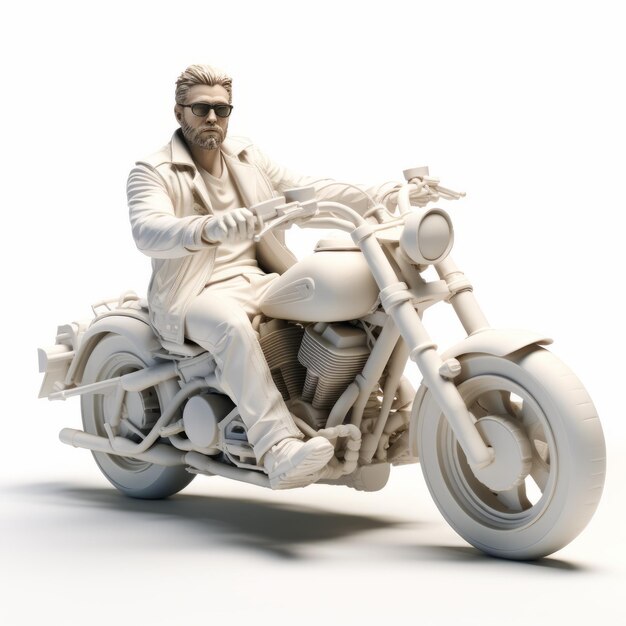 3d Printed Man Riding Motorcycle Rendering fotorealistico ispirato da George Lucas