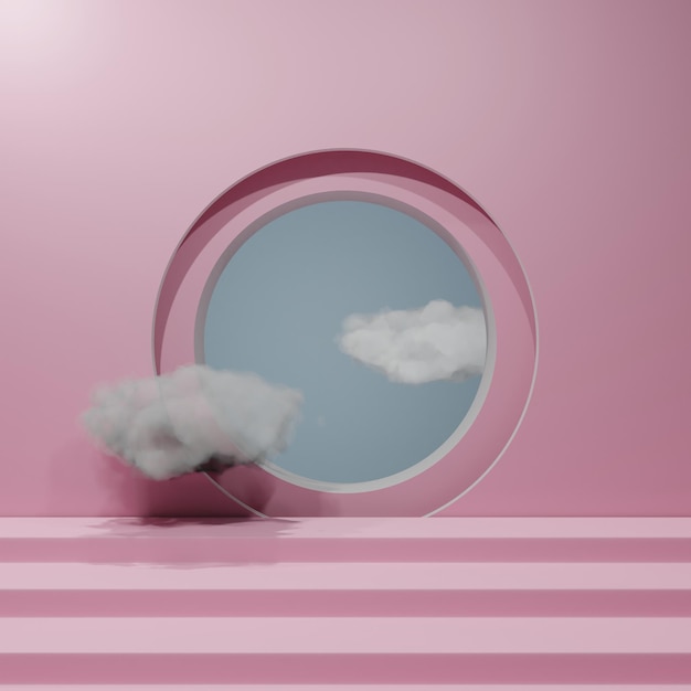 3D Product Showcase Background with Pink Colour and Cloud with Circle