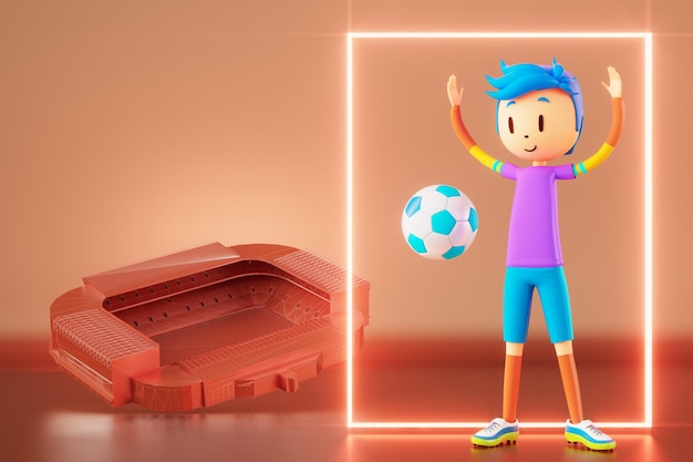 3D ragazzo carattere calciatore in azione di calcio illustrazione 3d sport sfondo concetto uomini calcio movimento sport azione persona grafica sfondo cartone animato gioco calcio layout poster creativo