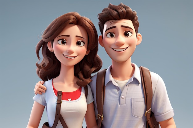 3D randering coppia amico sorridente personaggio di cartone animato illustraion