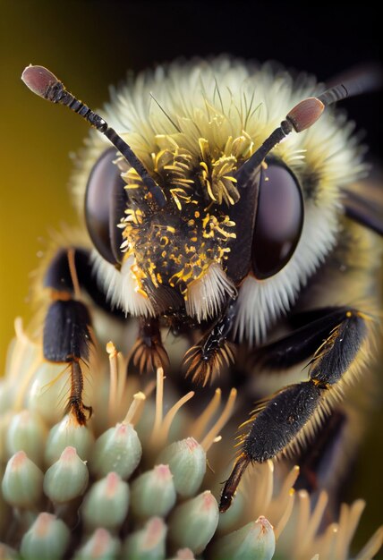 3d realistico di Closeup un canguro che raccoglie il polline da una bacca d'oro in fiore un'ape selvatica in Quebec