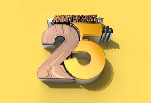 3D Render 25th Years Anniversary Celebration - Tracciato di ritaglio creato dallo strumento penna incluso in JPEG Facile da comporre.