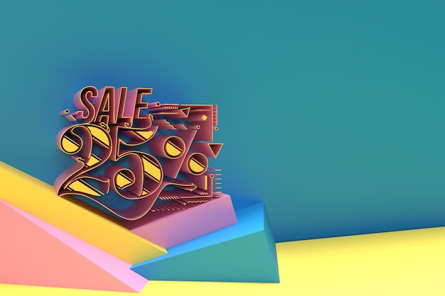 3D Render Abstract 25% Vendita SCONTO Sconto Banner 3D Illustration Design.