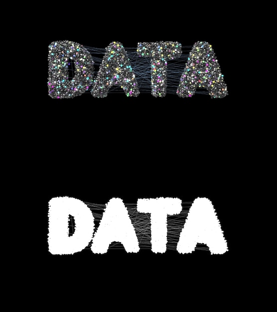 3d render abstract background with data title made of spheres that connected with lines. data and connection concept. isolated.