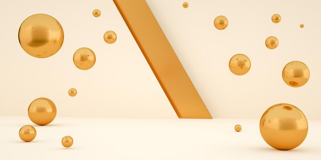 3d render astratto e moderno sfondo minimalista con sfere dorate