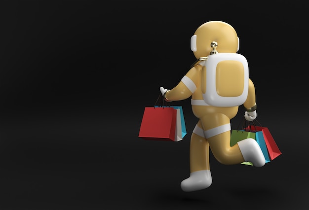 3D Render Astronauta con borse della spesa 3D illustration Design.