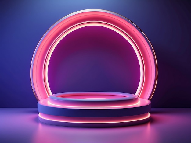 3d render blu rosa neon telaio rotondo forma di anello cerchio spazio vuoto luce ultravioletta