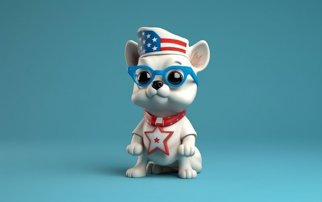 3d render cartone animato che celebra l'America 4 luglio giorno dell'indipendenza USA Flag Hat e petardi