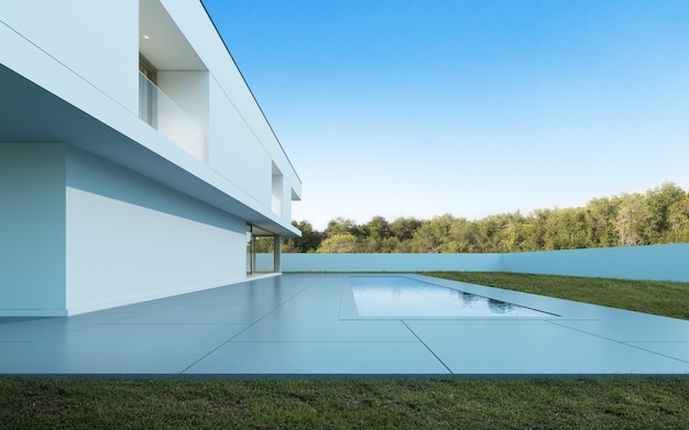 3D render casa moderna con piscina