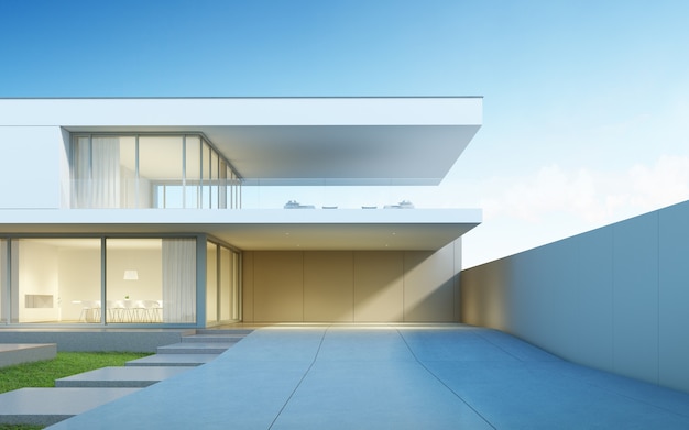 3D render casa moderna con piscina