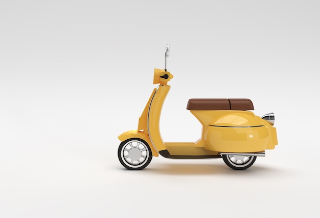 3D Render Classic Motor Scooter vista laterale su uno sfondo bianco.