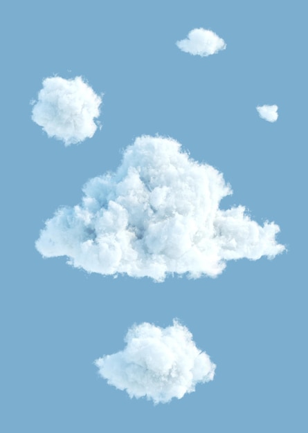 3d render collection of abstract cloud shapes isolated on blue background cumulus clip art