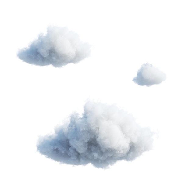 3d render collection of abstract cloud shapes isolated on white background cumulus clip art