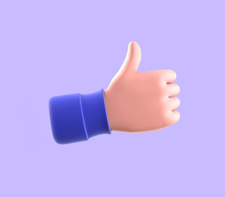 3d render customer hand thumb up like gesture isolated on blue background Positive feedback