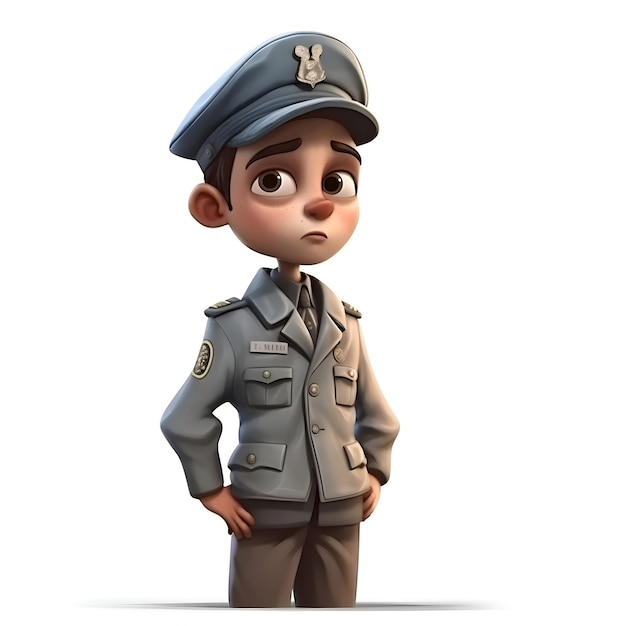 3D Render di Little Policeman con uno spazio vuoto per il tuo testo