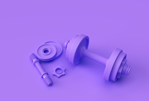 3d Render Dumbbells Set Realistico Dettagliato Vista ravvicinata Elemento sportivo isolato di Fitness Dumbbell Design