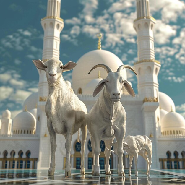 3d render Eid al-Adha con mucca e capra