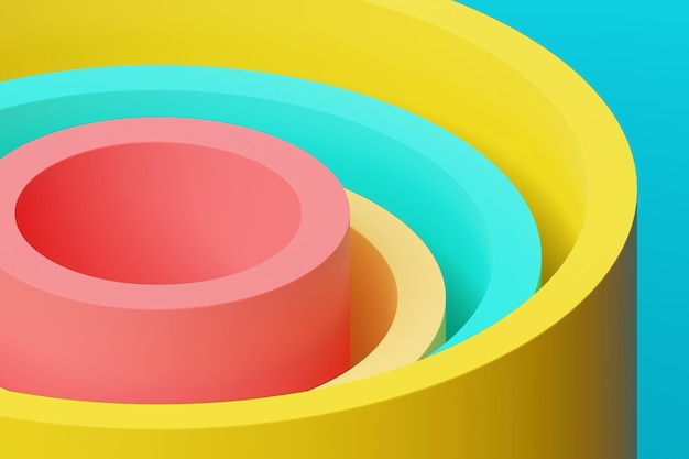 3d render geometric background Abstract colorful glowing cylinders mockup with empty space for promotion product show presentation