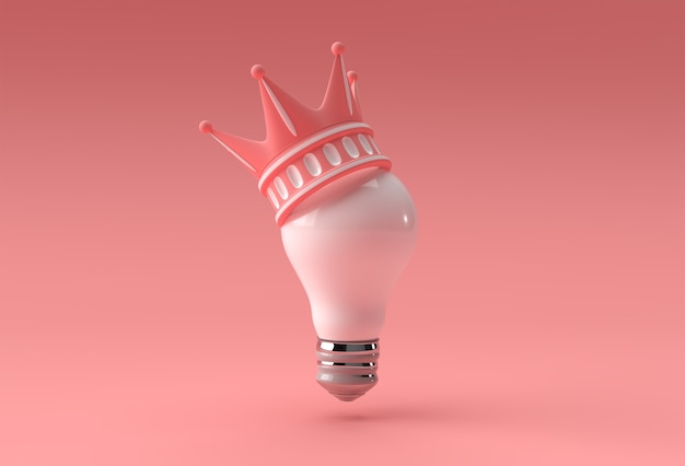 3D Render Illustrazione Corona turchese con lampadina isolata su sfondo a colori