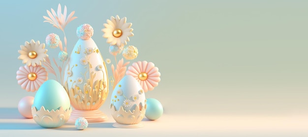 3D Render Illustrazione di Happy Easter Banner