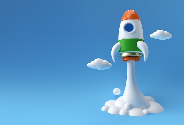 3D Render Indian Flag Rocket lancia la progettazione dell'illustrazione 3D dell'astronave.