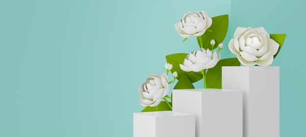 3D Render Jasmine fiori prodotto fase display banner sfondo