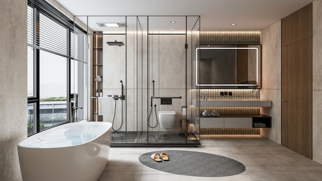 3D render moderno bagno intero scena interno