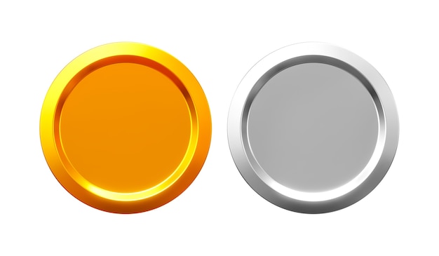 3D render monete d'oro e d'argento isolate su sfondo bianco