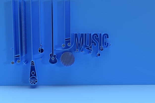 3D Render Musica Testo Banner Flyer Poster 3D illustration Design.