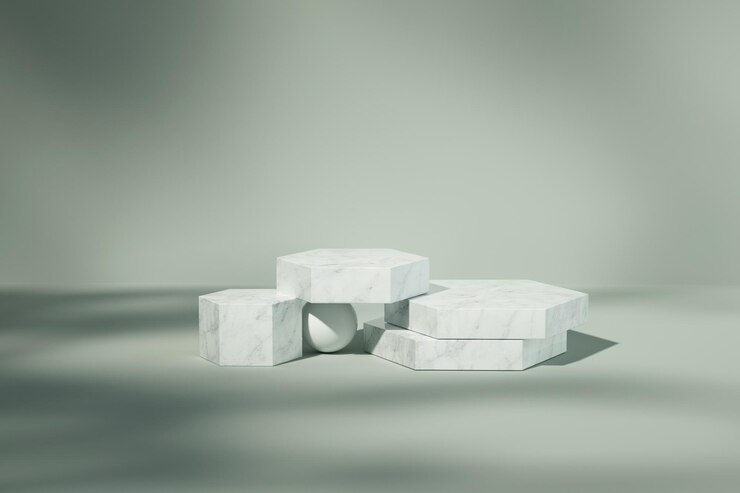 3d render natural hexagon podium concept mockup template