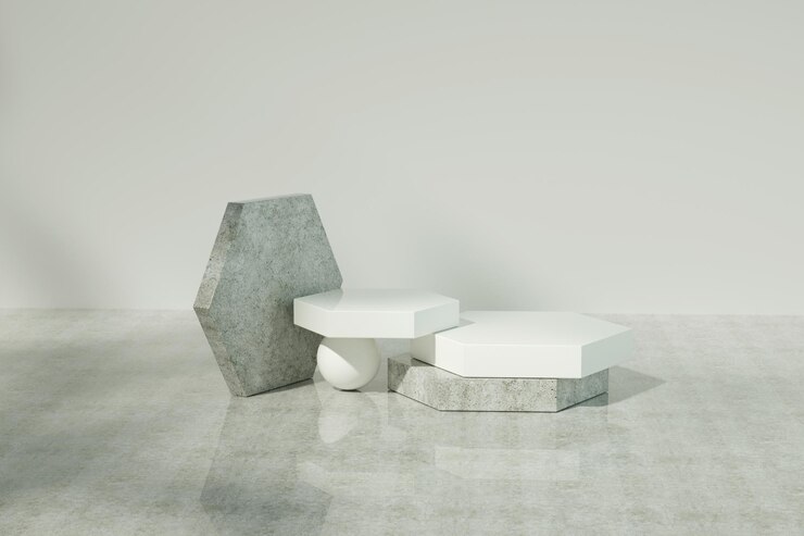 3d render natural hexagon podium concept mockup template
