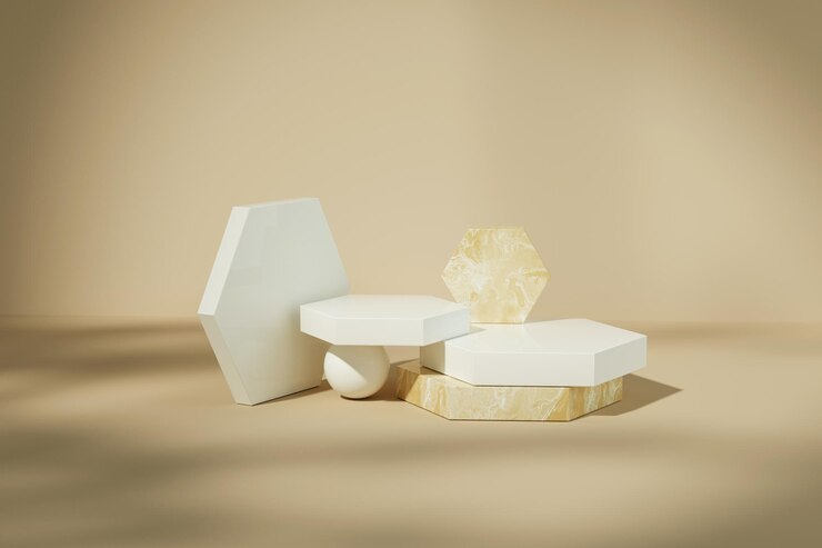 3d render natural hexagon podium concept mockup template