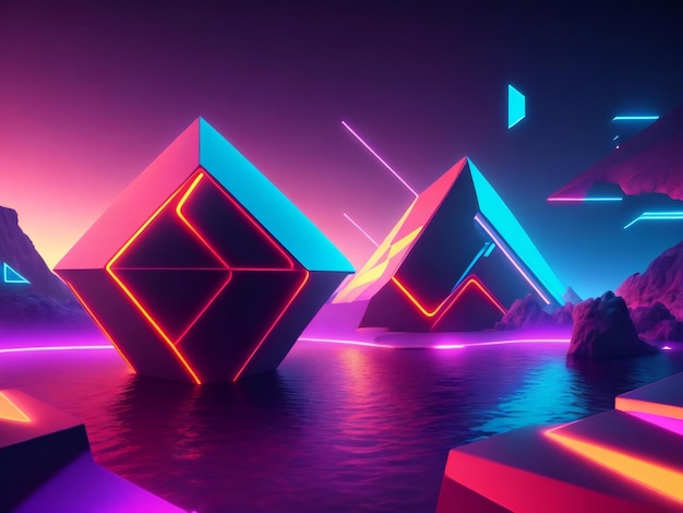 3d render neon sfondo wallpaper ai generato