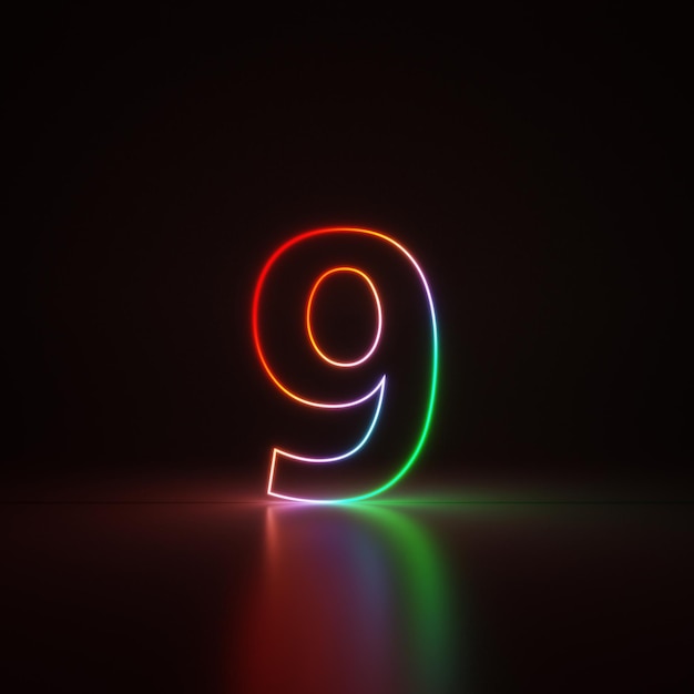 3d Render Numero 1 Incandescente nella luce al neon sfumata scura