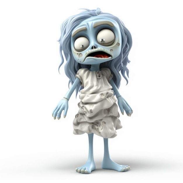 3d Render Plastic Cartoon Zombie Camicetta da notte Full Body Sottofondo bianco