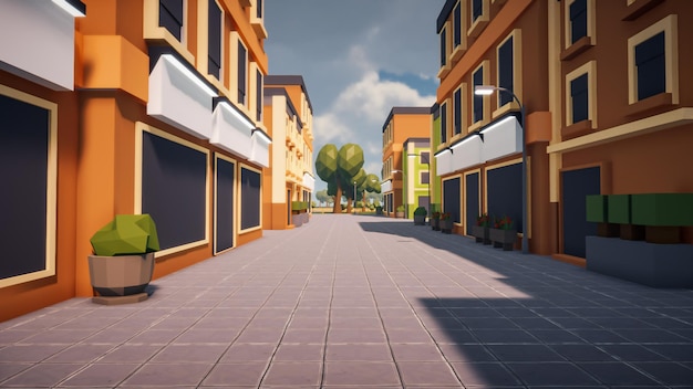 3D Render Polygon street nella città vecchia e concetto ambientale di sviluppo sostenibilexA