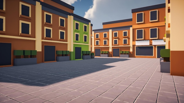 3D Render Polygon street nella città vecchia e concetto ambientale di sviluppo sostenibilexA