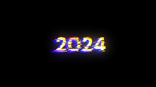 3D rendering 2024 text with screen effects of technological glitches