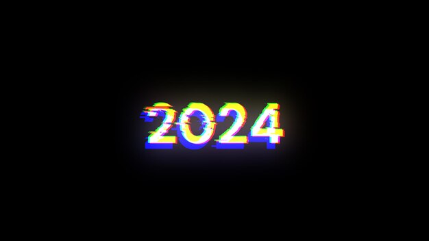 3D rendering 2024 text with screen effects of technological glitches