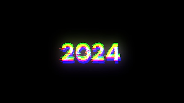 3D rendering 2024 text with screen effects of technological glitches