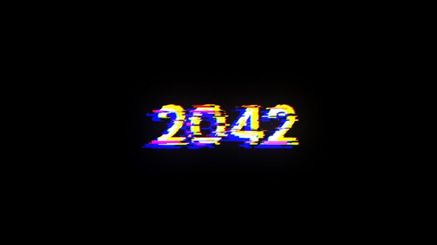 3D rendering 2042 text with screen effects of technological glitches